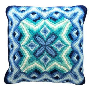 Bucilla Needlepoint Pillow Four Way Bargello Kaleidoscope 12" Square Completed